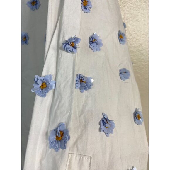 Dhruv Kapoor Anthropologie Button Up Top Women size XL White Blue 3D flower Boho - Picture 4 of 16